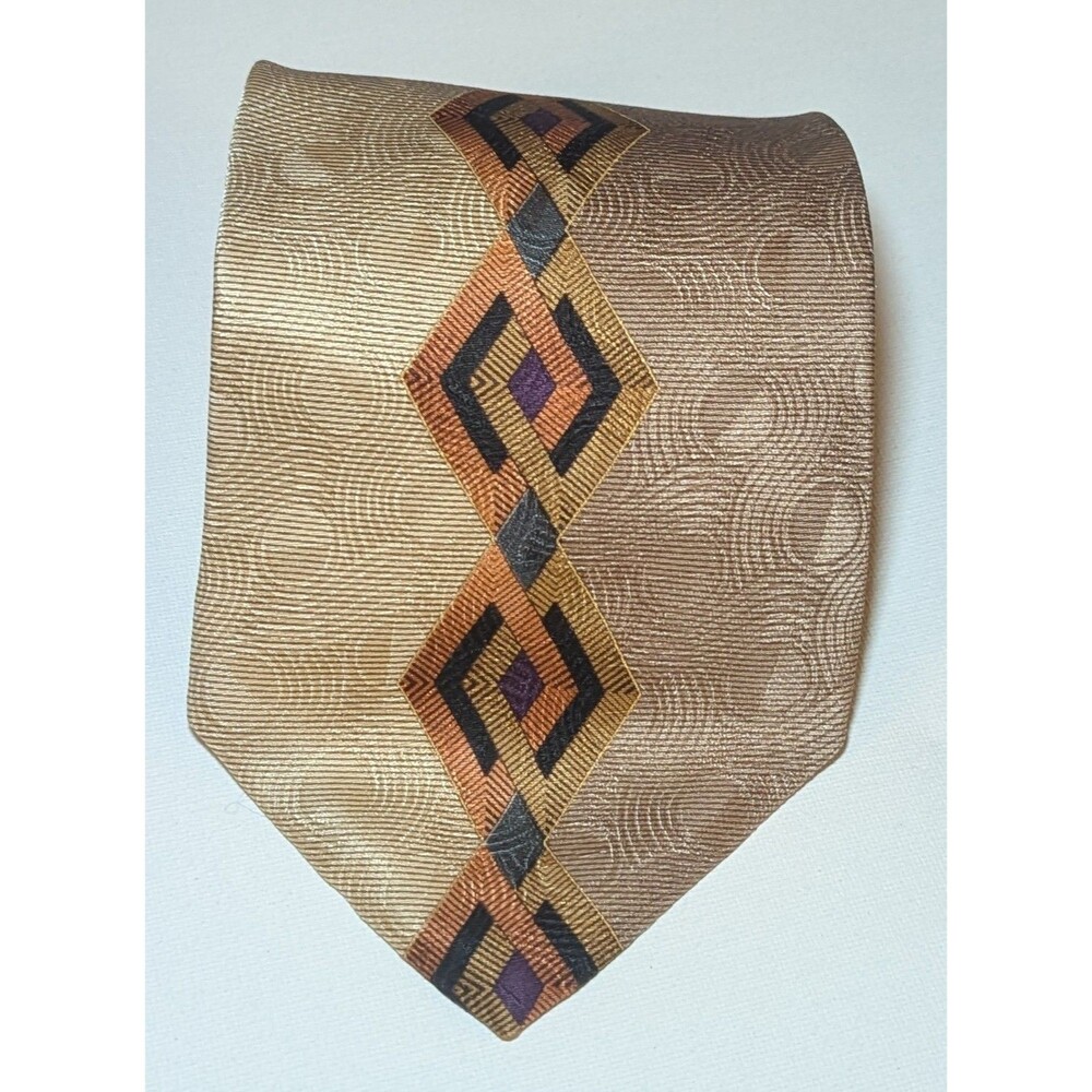 VINTAGE Martin Wong Screenplay Silk Necktie Geometric Diamond Modernist Art Tie